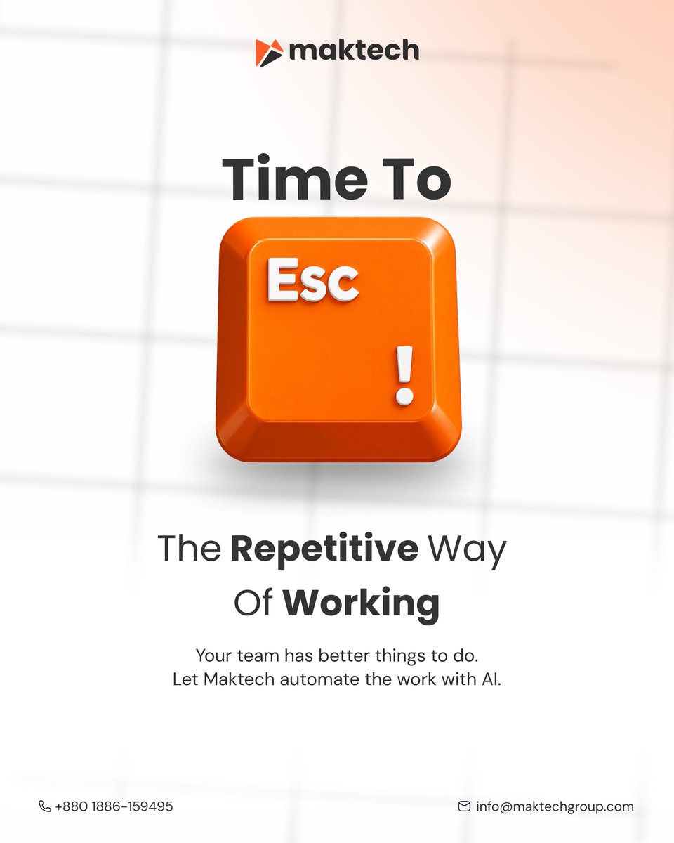 maktechgroup's tweet photo. Doing the same task again and again?
Maybe it’s time to hit ESC. 😌

Let AI handle the repetitive work, so your team can focus on what actually matters.
Let’s make it happen with AI.

#maktech #automation #DigitalTransformation https://t.co/oJWsVjryBJ