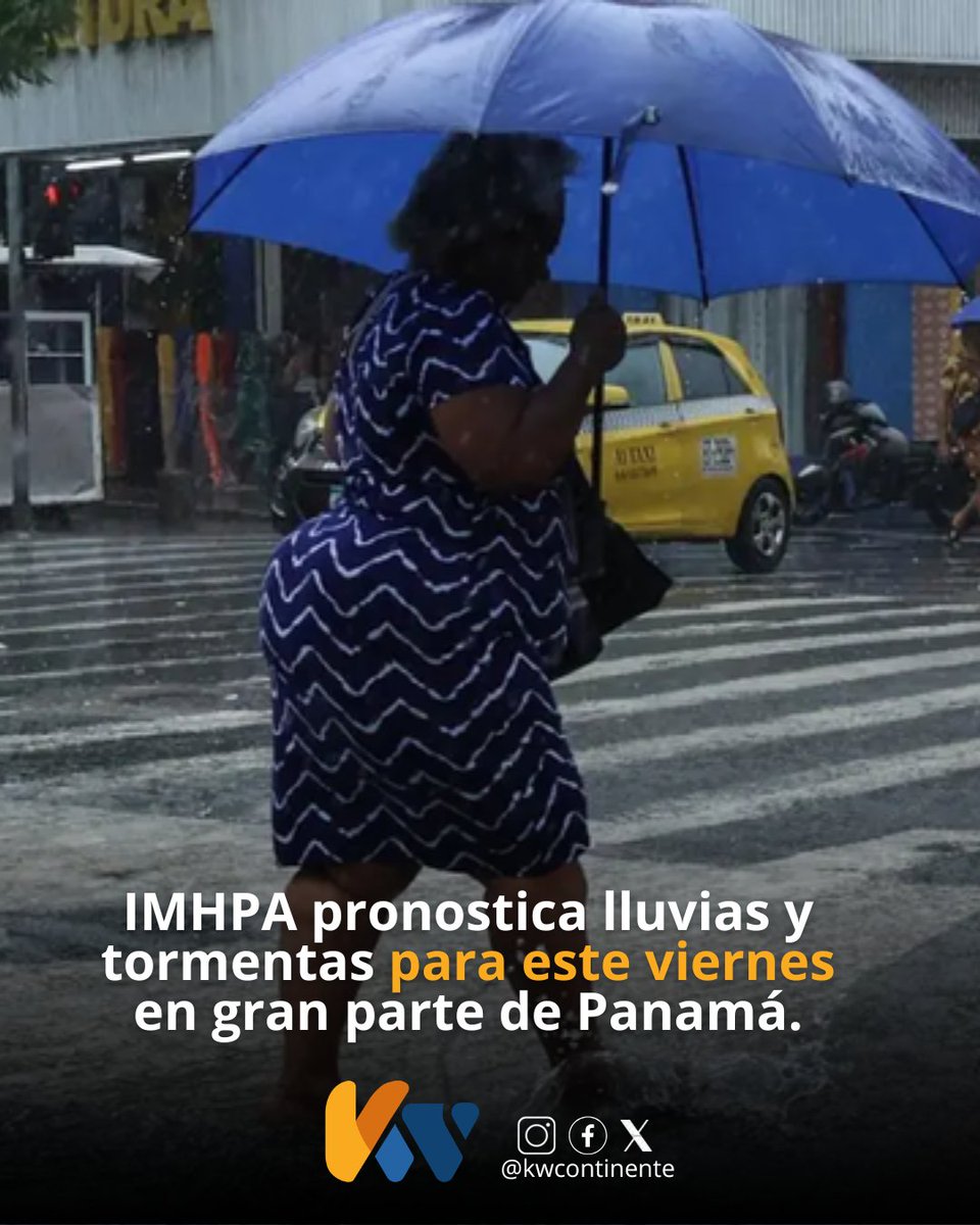 KWCONTINENTE's tweet photo. El IMHPA pronostica para este viernes 25 de septiembre lluvias y tormentas en varias regiones del país. En la tarde se esperan fuertes aguaceros en Chiriquí, Veraguas, cordillera Central y la región de Oriente. Máximas de 30 °C y aviso de vigilancia vigente. #NacionalesKW https://t.co/U9vqaRpu7h