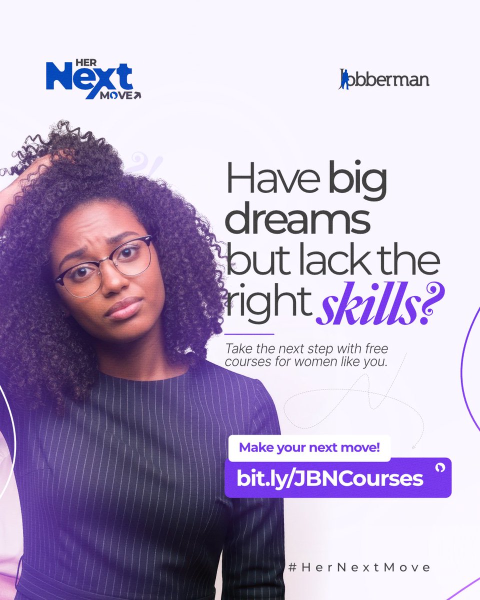 ayanfenikky's tweet photo. Sometimes, being qualified isn’t enough when the right opportunity comes around. If you’re a woman aged 18–35, you can take a free Jobberman course, build your skills and get a certificate after completion.
https://t.co/0q86S1xCyu
#HerNextMove #JobbermanLearning https://t.co/dTw3QOWUZP