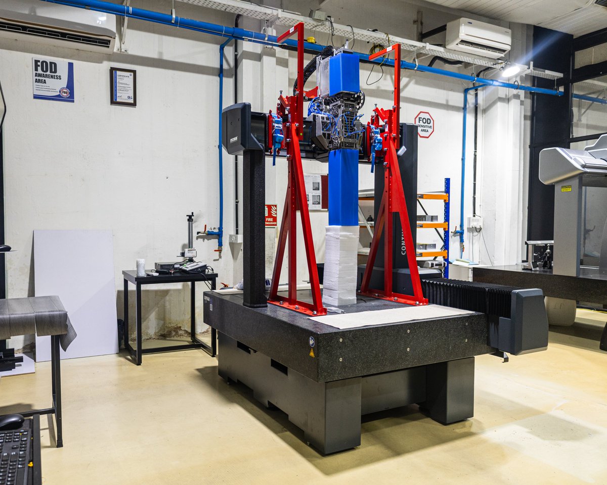 etherealmachine's tweet photo. This is the crate everyone came out to watch being opened.

Inside it, a ZEISS coordinate measuring machine. Granite base, a bridge that travels across it, and, from now on, the final word on whether anything we make is right.

Metrology runs on a rule of ten. The instrument doing the checking has to resolve about ten times finer than the tolerance it checks. Ten times finer is what separates passed from close.

Every machinist here now has something harder to satisfy. Nobody seems to mind.
We built the machines that cut. We bought the one that judges.

The red braces are still on. When they come off, we will show you the first part it measures.

#Metrology #PrecisionEngineering