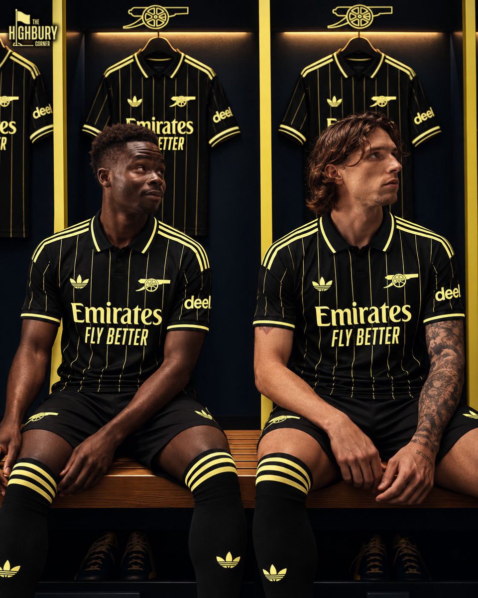 HighburyCorner_'s tweet photo. 🚨 Arsenal’s 27/28 third kit is set to be black and yellow 🖤💛🔴⚪️

🗣️ According to Footy Headlines (extremely reliable), Adidas are set to bring black back as the main colour of Arsenal’s third shirt for 2027/28.

👀 The kit is also expected to have a fashion-forward look, designed to work both on and off the pitch.

We’ve created our own concept of what the colourway could look like. 🖤💛

What do you think of a black and yellow Arsenal third kit? 👀

@Footy_Headlines @IamCrisJ