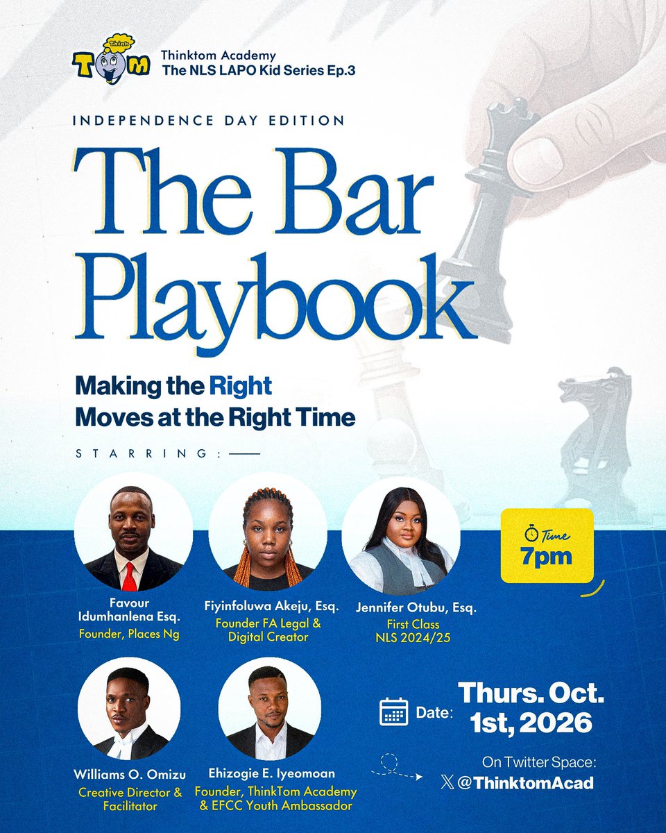 creativattorney's tweet photo. ThinkTom Academy is bringing another amazing episode your way, and as always, it’s a delight to be a part of it. 

Design @boywonder_media 

See you Oct. 1st. 

#viral #trending #explorepage #lawyer #barfinals https://t.co/pFqCpeA8Hv