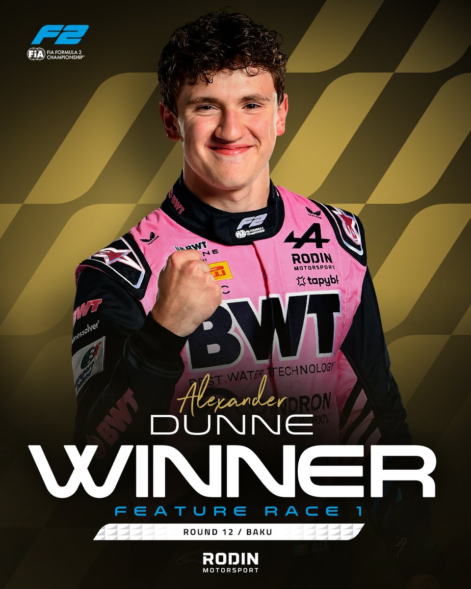 Formula2's tweet photo. POLE. FASTEST LAP. WIN. 🏆

Alex Dunne charges into title contention as he claims his first victory of the season in Feature Race 1 😮‍💨☝️

#F2 #AzerbaijanGP https://t.co/HPOIjtonKN