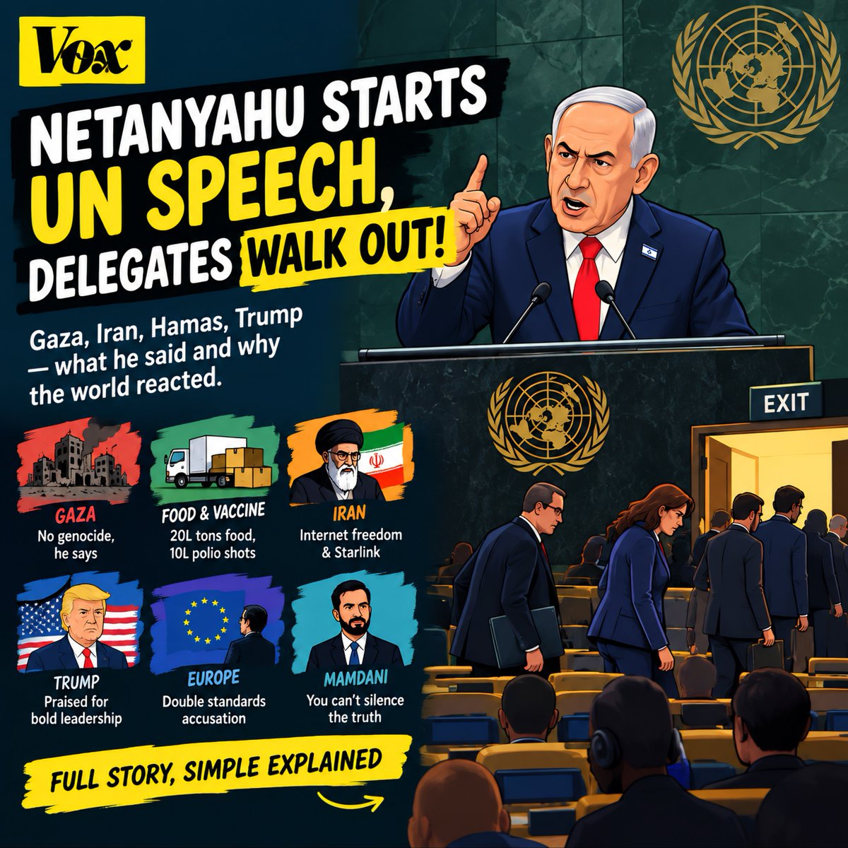 D11Trader's tweet photo. 🇺🇳 Netanyahu starts UN speech, delegates walk out. Gaza, Iran &amp; Trump dominate his address.
#Netanyahu #UNGA #Israel #Gaza #Iran #WorldNews https://t.co/L1q8qLaNsg