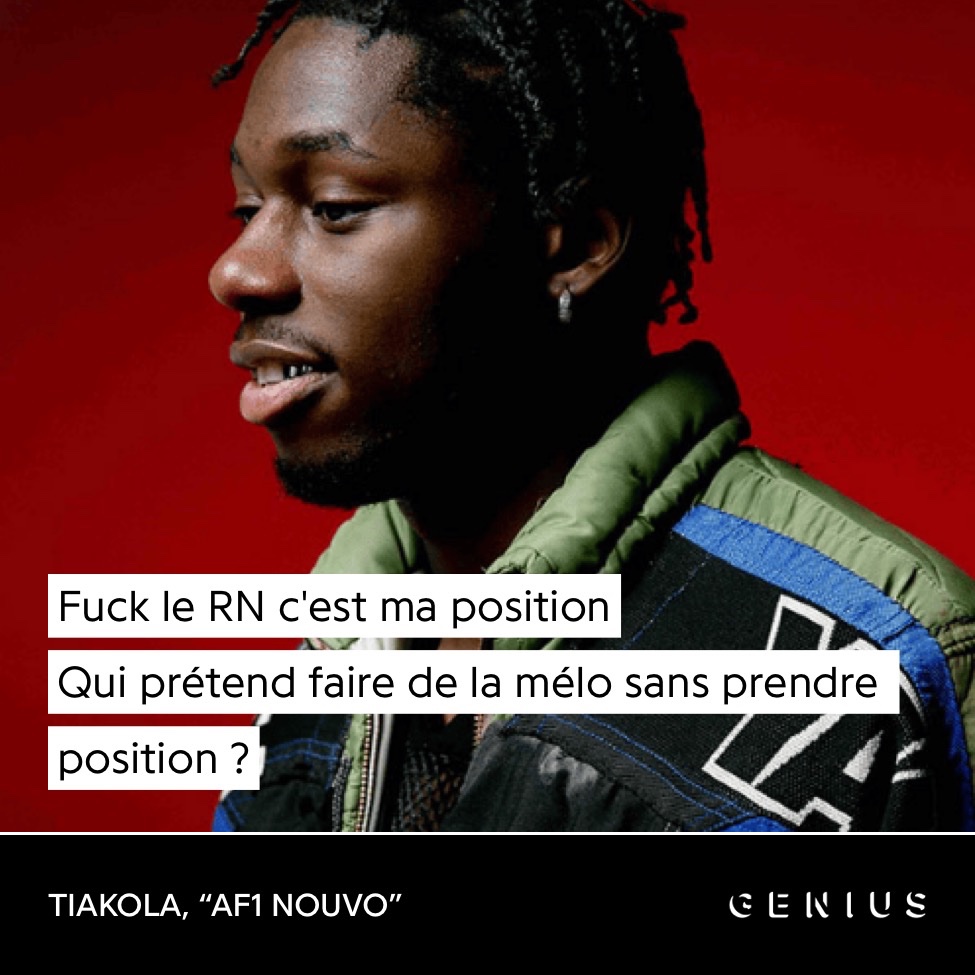 ShadesFrance's tweet photo. Tiakola affiche clairement sa position contre le Rassemblement National dans son morceau "AF1 Nouvo" 👏 https://t.co/B0L7ItXNGd