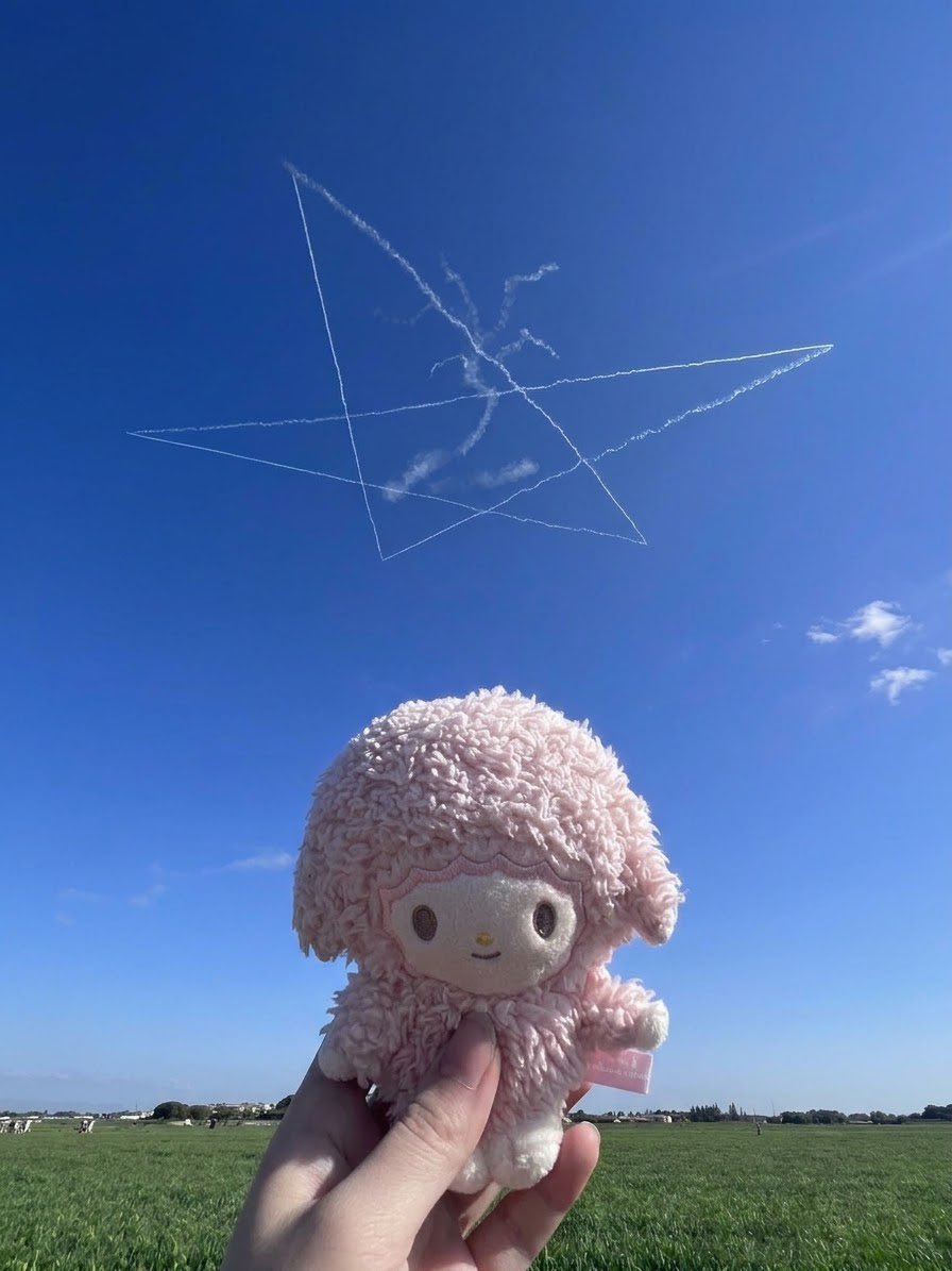 um2njo's tweet photo. ブルーインパルスを見に*⋆✈︎ピアノちゃんと🎀 
#ぬい撮り  #ぱめ活 https://t.co/5MVkAC6QX7