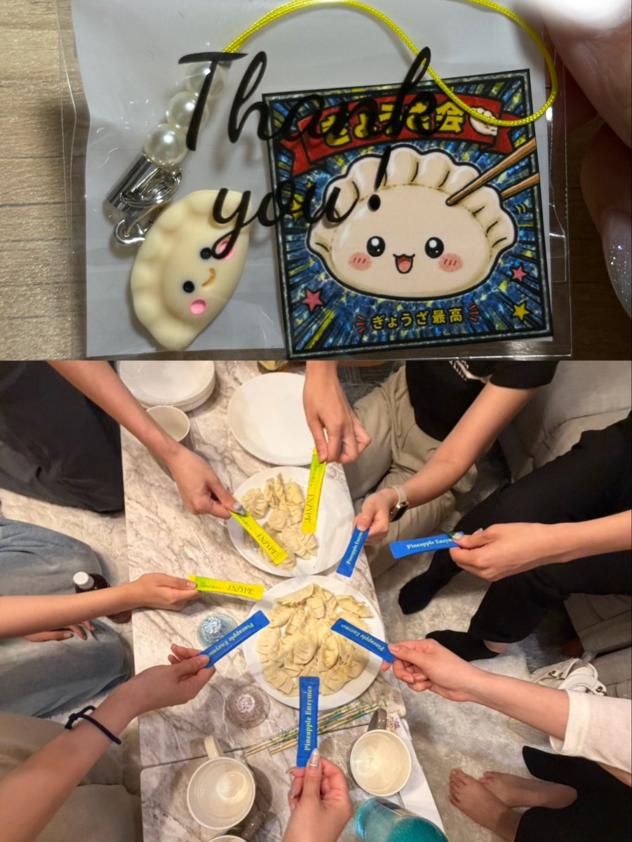 momop3w's tweet photo. 昨日まゆちゃん(@chi_kawa_pon )に
声かけてもらって、第２回ぎょうざ会🥟に参加してきました💖💖

初めましての子とも会えたし、
みんなかわいくて優しい子達すぎて、会えたのが嬉しかった🥹✨✨

美容とか色んな話しながらぎょうざ作って食べるの楽しかったよ〜😂🫶

あと、ずっと気になってたけど未だに飲んだことなかった飲むコフェルもおすそ分けしてくれたのも嬉しかった✨✨
(さきちゃんありがとう💖@kyfWZcSPOi49231 )

#むーんず
#ぎょうざ製作委員会🥟