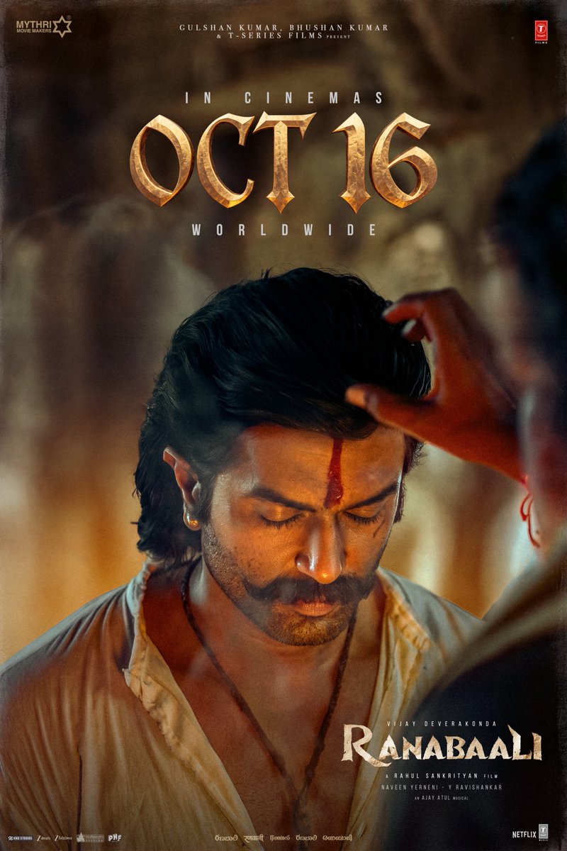 MythriOfficial's tweet photo. 16TH OCTOBER, 2026 🔥

A warrior called RANABAALI.
His OATH for his motherland. 
His FIGHT for his people.

#Ranabaali GRAND RELEASE WORLDWIDE ON 16.10.26.

#NeverForget
#RanabaaliOnOct16th
@TheDeverakonda @iamRashmika @Rahul_Sankrityn @MythriOfficial #ArnoldVosloo @AjayAtulOnline @nirav_dop #JishnuBhattacharjee #ShivamRao #ArchanaaAkhilRao #KarthikaSrinivas #YannickBen #AndyLongNguyen #BhushanKumar #KrishanKumar @TSeries @shivchanana @neerajkalyan_24 @parvathanurag @ranabaalifilm
