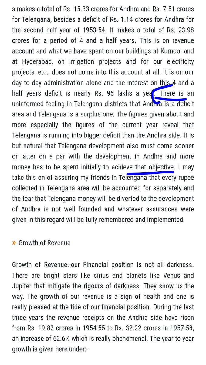 Tushar86666's tweet photo. @TheWolf8421 Telangana had deficit budgets for two years before 1956. It's a lie that it had a surplus budget. Having a surplus budget isn't an indicator of development anyway. It was running into a bigger deficit than Andhra before 1956. https://t.co/Wg00KUJe2v