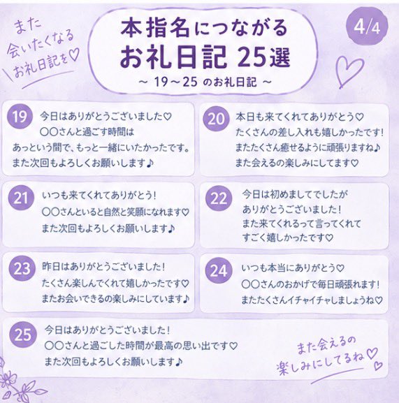 shibachan__dayo's tweet photo. ♻️1500

本指名が増える子は
お礼日記の書き方が上手い。

そのまま使える例文を
25個まとめました◎ https://t.co/h9hxvf5VJ1