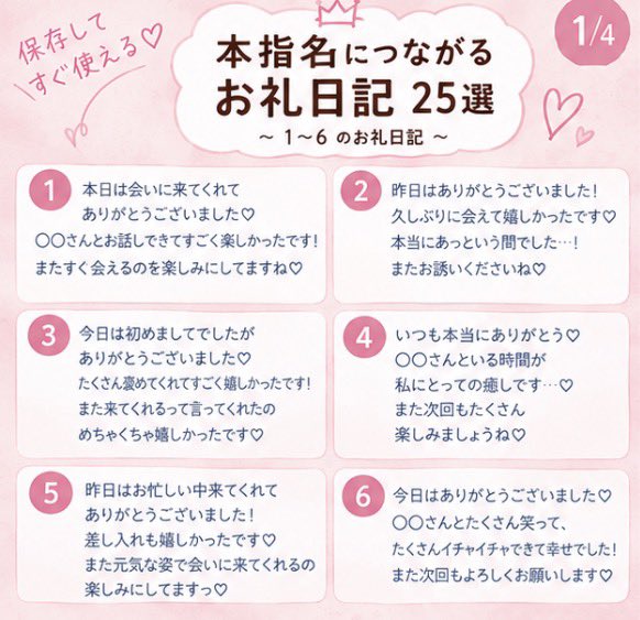 shibachan__dayo's tweet photo. ♻️1500

本指名が増える子は
お礼日記の書き方が上手い。

そのまま使える例文を
25個まとめました◎ https://t.co/h9hxvf5VJ1