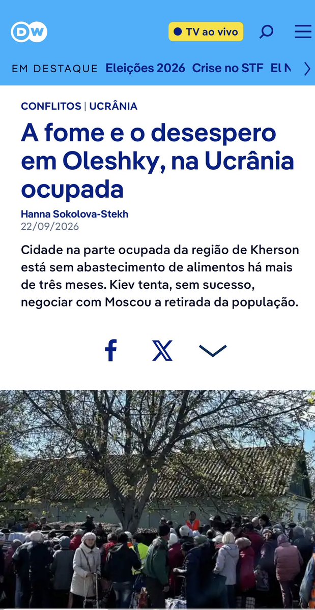 camalees's tweet photo. As pessoas estão a comer ervas  em Oleshky porque já quase não resta mais nada. 

Não há eletricidade, água nem gás. As lojas estão fechadas e os medicamentos são escassos. Sair daí significa enfrentar estradas minadas, sem que tenha sido estabelecido um corredor humanitário.

Cerca de 6 mil  pessoas permanecem  cercadas. Pelo menos 200 são crianças.