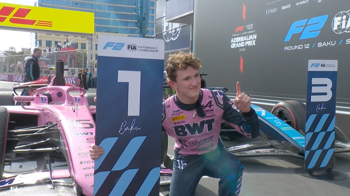 Formula2's tweet photo. FINALLY A WINNER IN 2026 🥹🏆

Congratulations, Alex! 👏

#F2 #AzerbaijanGP https://t.co/MbIqL0uzPA