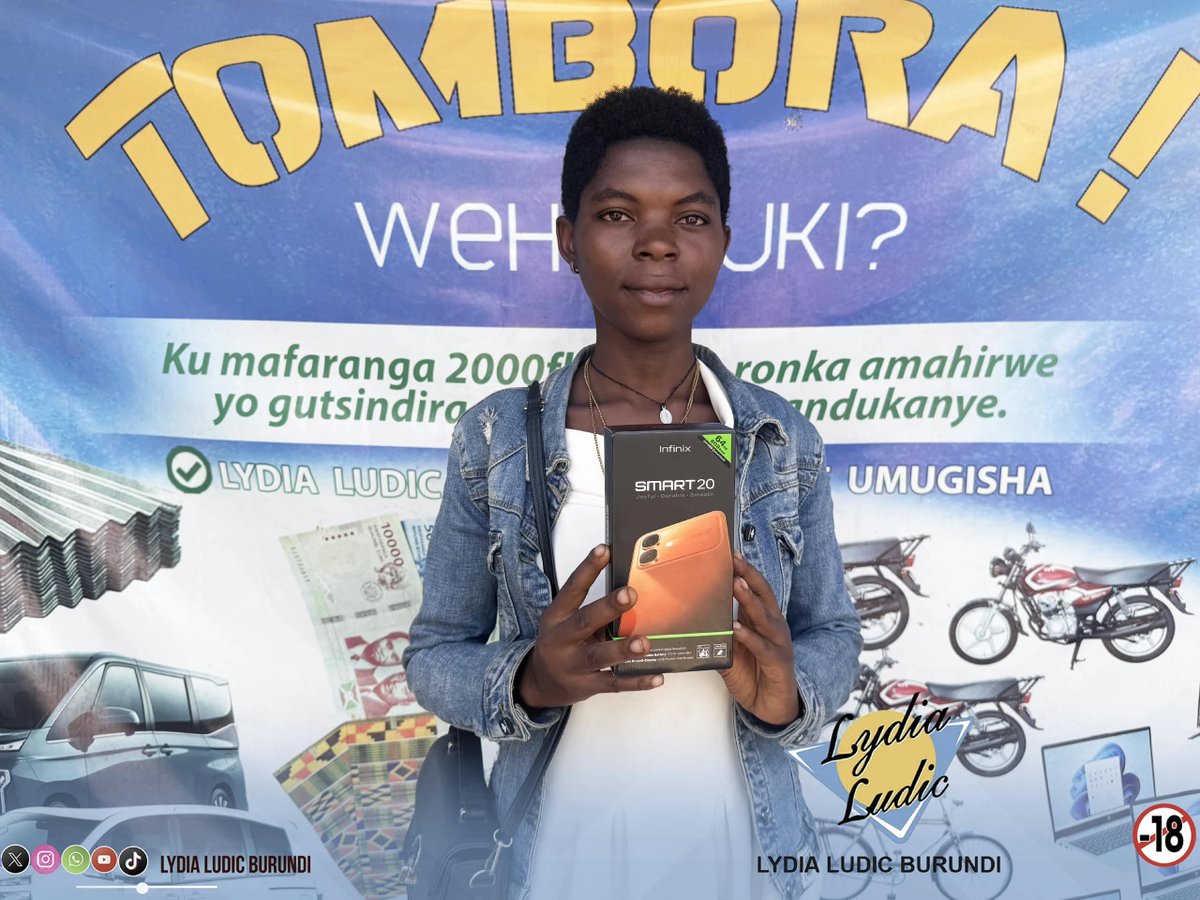 LLBurundi's tweet photo. Cette jeune dame a eu la chance de repartir avec un téléphone Android 🥳🥰

Avec un ticket de seulement 2 000 FBu, elle a remporté son téléphone Android ! 📱✨

Et vous, qu’attendez-vous ? Tentez votre chance dès maintenant 🔥

📞 Infos : 64 50 00 00

#wehokuki #llb #zigumazigaba https://t.co/YJBHOIVDdv