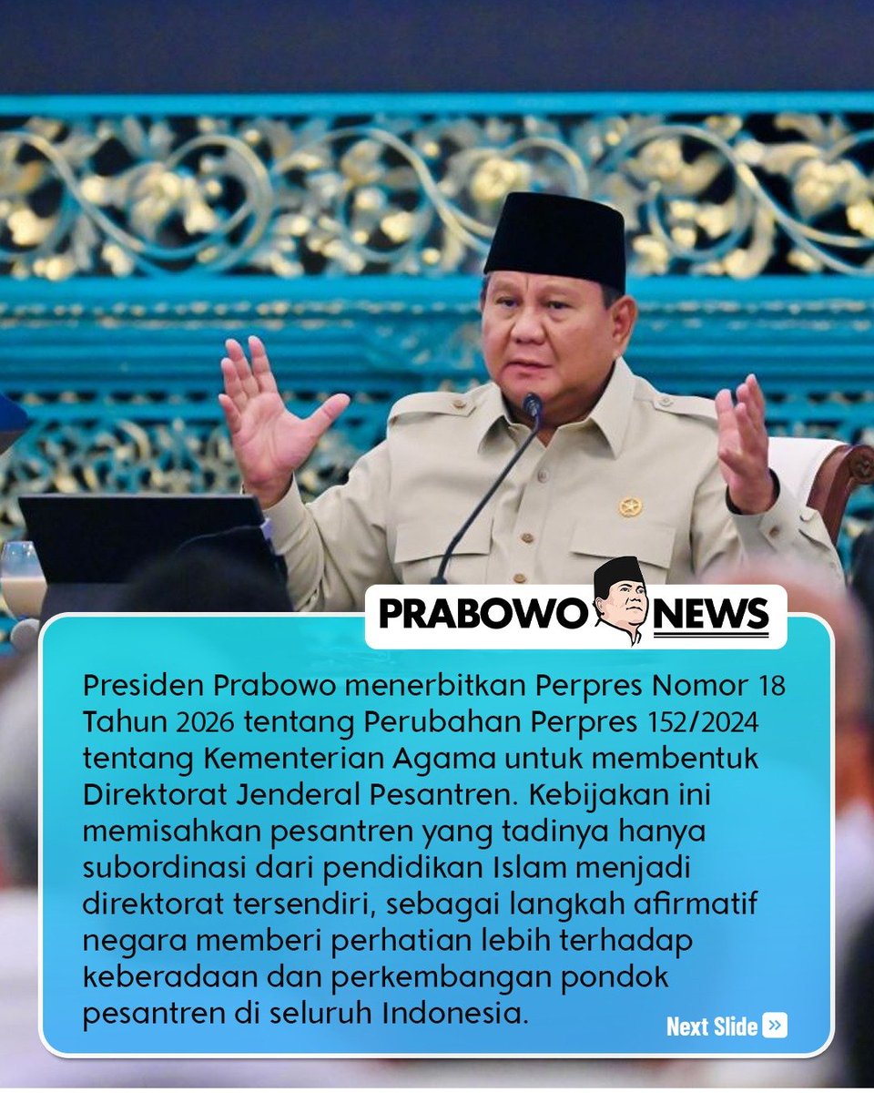 Kasimsergeniw's tweet photo. Presiden Prabowo bentuk Dirjen pesantren, pesantren naik kelas jadi direktorat mandiri✍️✅ https://t.co/oyKwZ2XUd3