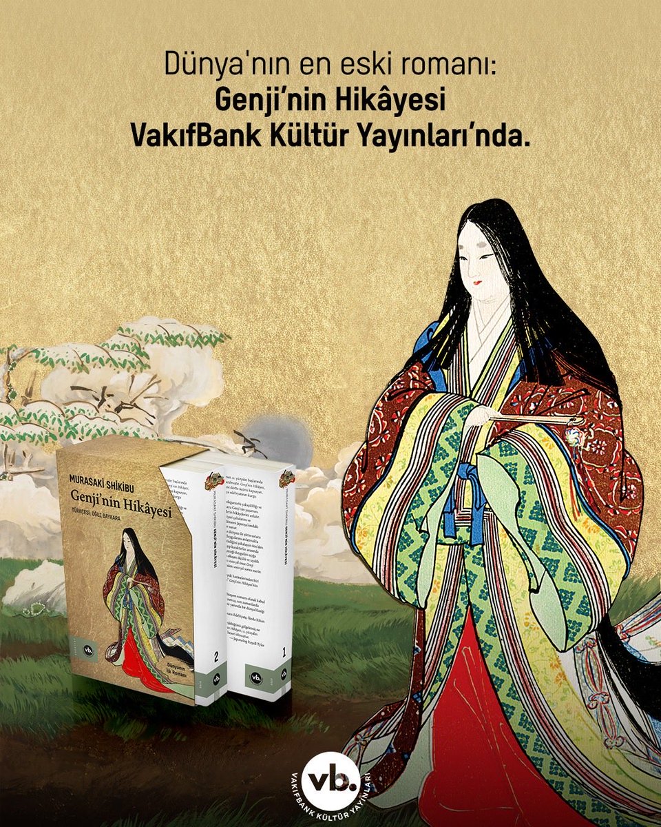 VakifBankKY's tweet photo. Murasaki Shikibu’nın kaleme aldığı Genji'nin Hikâyesi, dünyanın ilk romanı olarak kabul edilen yapısıyla 11. yüzyılın başından bu yana klasik Japon edebiyatının en büyük şaheserini günümüze taşıyor. Üç kuşak boyu süren, yaklaşık 450 aktörün sahneye çıktığı bu eşsiz kaynak; aristokrat "Işık Saçan Prens" Hikaru Genji’nin yaşamını ve sonrasında soyundan gelen karakterlerin hikâyelerini merkeze alıyor. Heian dönemi Japonya’sındaki imparatorluk sarayının yaşamını zengin tasvirlerle sunan, düzyazı ile şiiri ustaca harmanlayan ve dünya edebiyatı tarihi okumak isteyenler için önemli bir kaynak olan bu kitap, edebiyat klasikleri arasında mutlaka yer alması gereken bir başyapıt.
#vbky