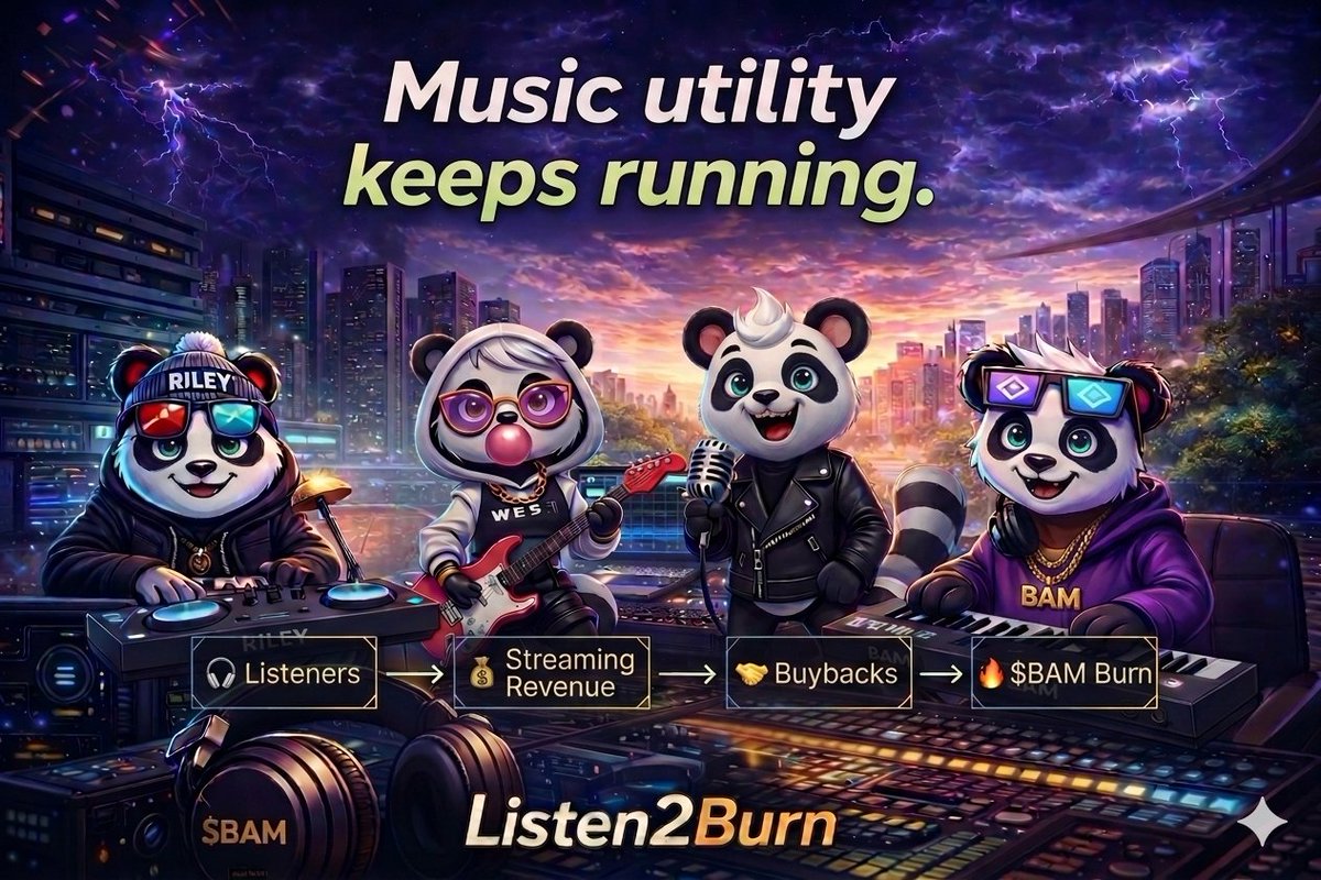 mezcanglobal001's tweet photo. One thing I’ve come to appreciate about @BambitzRecords is that the music isn’t treated as something separate from the wider ecosystem.

There’s an actual connection between people listening to the music and what happens beyond the streaming platform.

Here’s the simple version.

When people stream BAMBITZ music, those streams generate music revenue.

Under the #Listen2Burn model, 50% of the catalog’s music streaming revenue is directed toward $BAM buybacks and burns.

So the flow looks like this:

Music → Streams → Revenue → 50% → $BAM Buyback & Burn

The important part for me is understanding what this means beyond the terminology.

A stream is first and foremost a person listening to a song they enjoy. But collectively, those everyday listening activities generate revenue for the music.

#Listen2Burn creates a mechanism that connects a portion of that revenue back to the Bambitz ecosystem through $BAM.

That makes the music more than just content sitting at the front of the project.

It becomes part of the underlying economic loop.

And I think this is one of the more interesting things to understand about BambitzRecords: the music comes first, while the ecosystem is designed around what the music actually generates.

No need to make it complicated.

Listen to the music.
The music generates streaming revenue.
50% of that catalog revenue feeds into $BAM buybacks and burns.

That’s #Listen2Burn. 🎧🐼

Music creating value, and that value being connected back to the ecosystem.

#Listen2Burn 👇

https://t.co/EEvG09Ysdl

#BAMBITZ #BAM #SoundOfValue