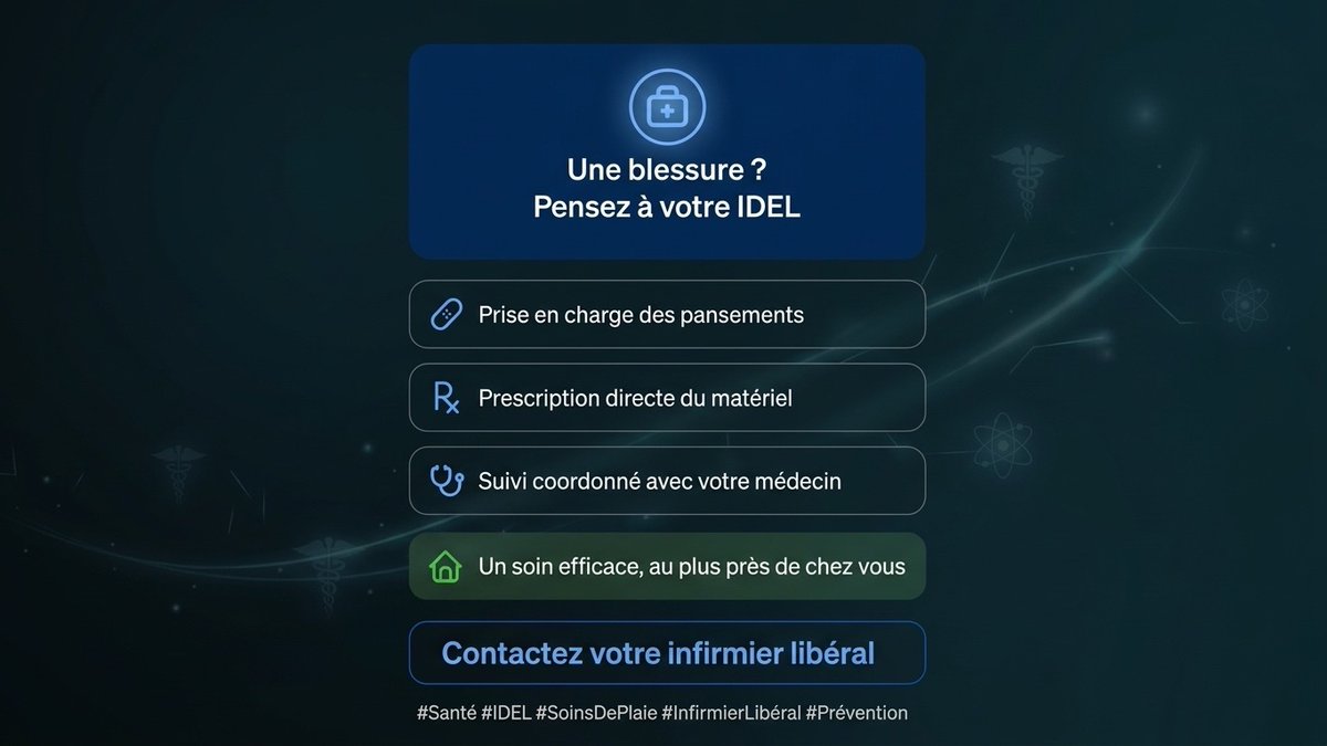 Charmillon90856's tweet photo. Pour les soins de plaies, pensez à votre IDEL ! 🩹
Grâce à la nouvelle loi infirmière, les infirmiers libéraux pourront prendre en charge vos pansements et prescrire directement le matériel nécessaire dès le 1er janvier 2027
Un suivi coordonné avec votre médecin et efficace, au plus près de chez vous. En cas de blessure, contactez votre infirmier : il saura évaluer la situation et vous orienter si besoin ! 🩺
#Santé #IDEL #SoinsDePlaie #InfirmierLibéral #Prévention