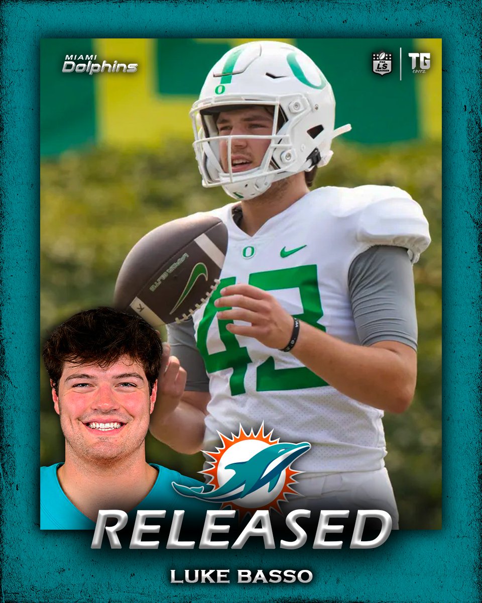 ProSnapTracker's tweet photo. RELEASED:

The Dolphins have Released Luke Basso from their Practice Squad. Basso was signed to the practice squad earlier this week.

#LukeBasso #Dolphins #LongSnap #LongSnapper #LongSnapping #Football #Pro #NFL https://t.co/DytOg9hMHK