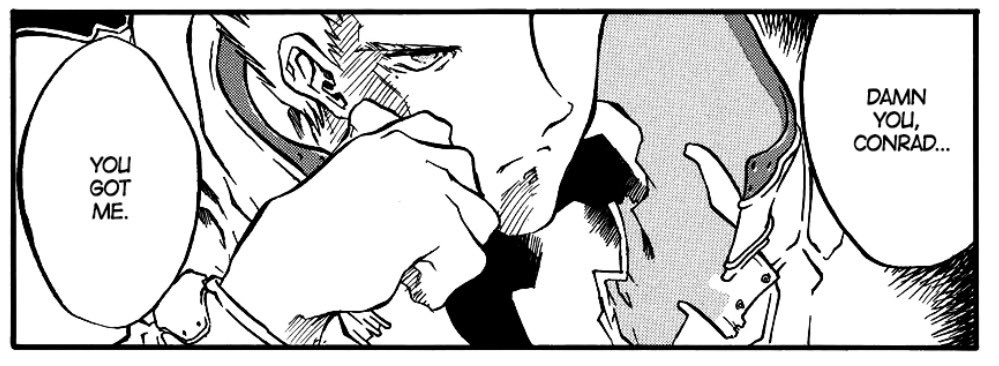 en_stama's tweet photo. knives' treatment of conrad also follows this pattern. he relies on him and addresses him respectfully
BECAUSE conrad's "brain" is something he values and requires.

he's even willing to admit when he's been bested by him, paralleling a similar moment with rem. (4/5) https://t.co/aWlbYcNOfx