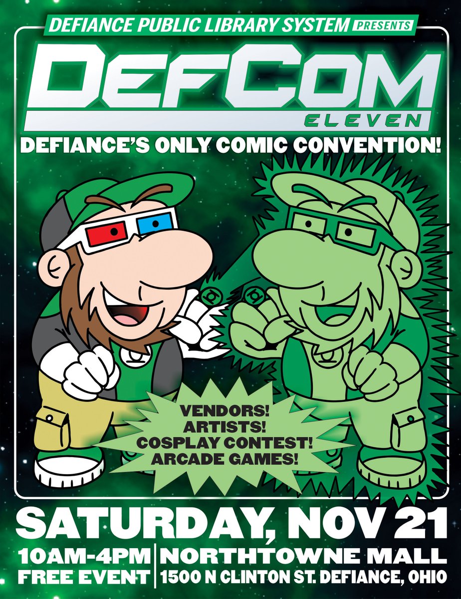 dplslibraries's tweet photo. It's time for the BIG REVEAL!

Every year, we count on the very talented Atom of Oxizero Design to create perfect promo art for DefCom, and every year he delivers!

Take a look, share with friends, and we'll see you at DefCom! https://t.co/Fxc6Bevt4K