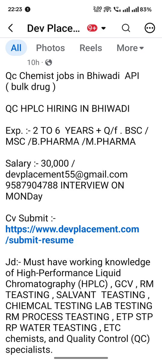 DevPlacement's tweet photo. Qc Chemist jobs in Bhiwadi  API  ( bulk drug )
QC HPLC HIRING IN BHIWADI
Exp. :- 2 TO 6  YEARS + Q/f . BSC /B.PHARMA
Salary :- 30k 9587904788  https://t.co/pFS16xfOBS
Jd:- Must have working knowledge of High-Performance Liquid Chromatography (HPLC) , GCV , RM TEASTING , SALVANT https://t.co/i7krBq4CdW