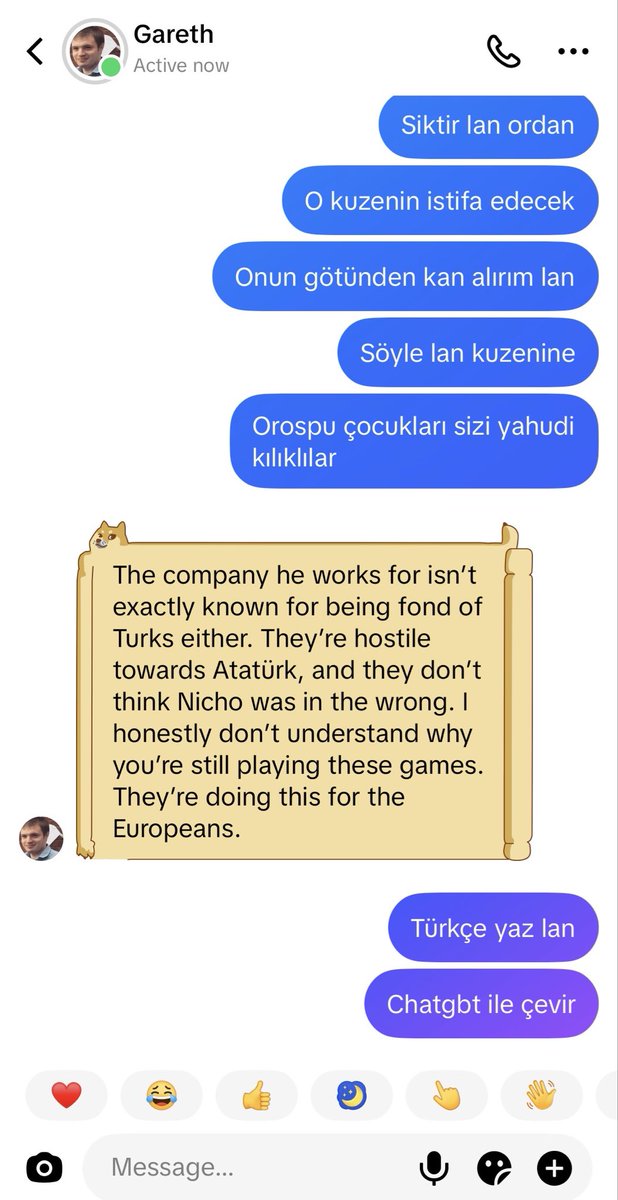 oliveman36's tweet photo. @MertCelik_018 Kuzeni böyle diyor chakerathe’ye şirket konuşmamasını söylemiş zaten işinden felan da olmayacakmış çünkü şirketin Türkleri pek taktığı yokmuş aq bunların hepsini @chakerathe https://t.co/pGmkGUcNjW