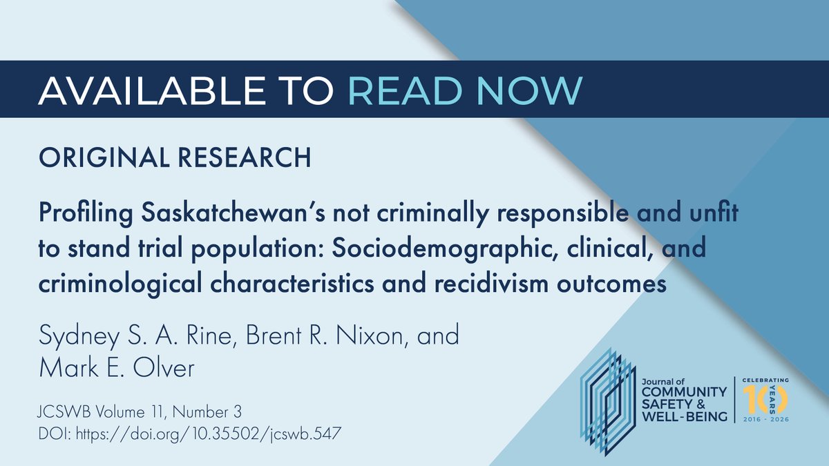 JournalCSWB's tweet photo. This study by Rine et al examines those found not criminally responsible on account of mental disorder (NCRMD) and unfit to stand trial (UST) in Sask., and focuses on sociodemographic, mental health, and criminological characteristics: https://t.co/fFhqcsUY7w https://t.co/AlUEK89wre