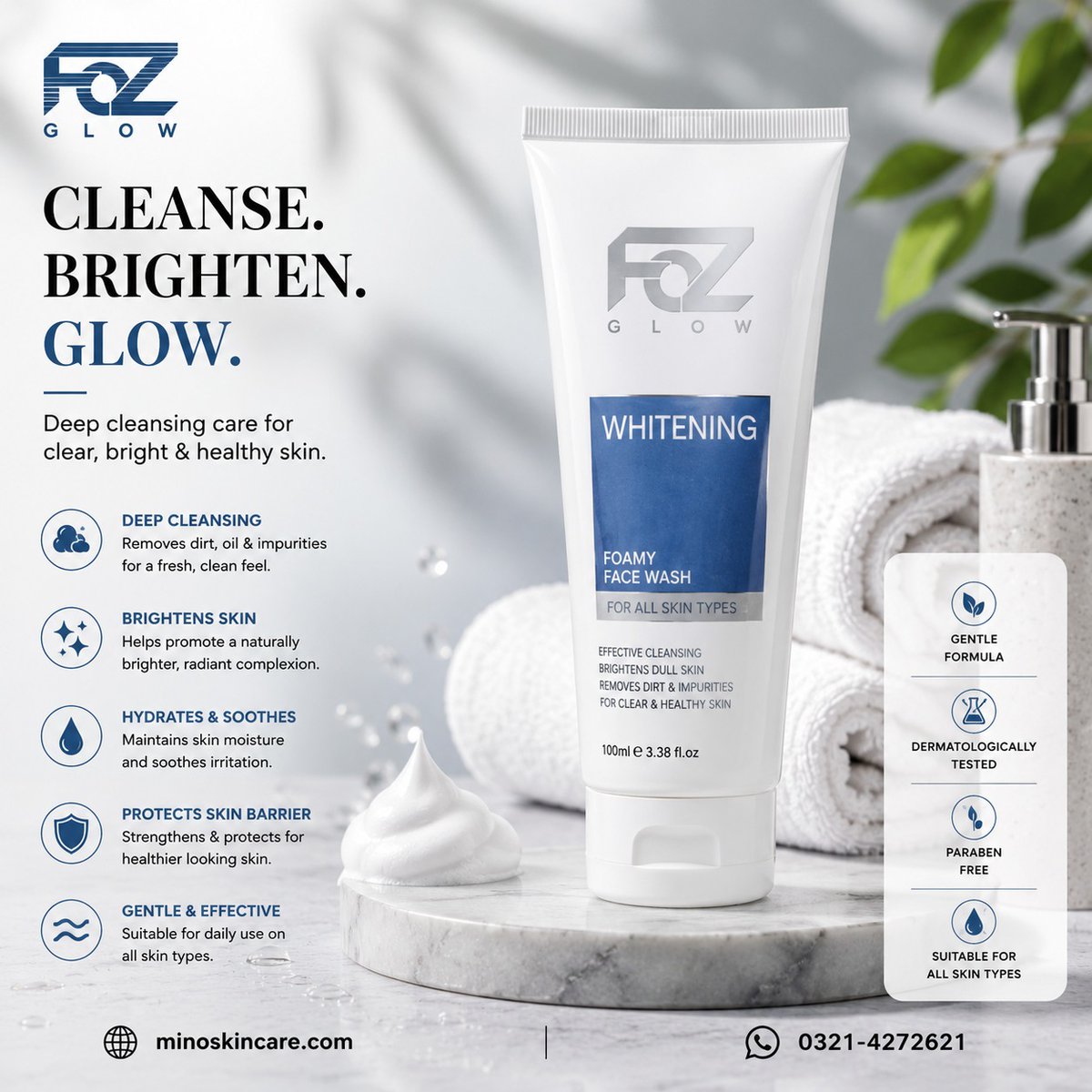 AzaleeOsthloi's tweet photo. POV: Your facewash is finally doing more than just making foam. Meet FOZ Whitening Foamy Facewash: a rich, luxurious foam that cleanses dirt, excess oil, and daily impurities—leaving skin fresh, clean, and refreshed. Cleanse. Refresh. Reveal. https://t.co/EQ51OD7cCk