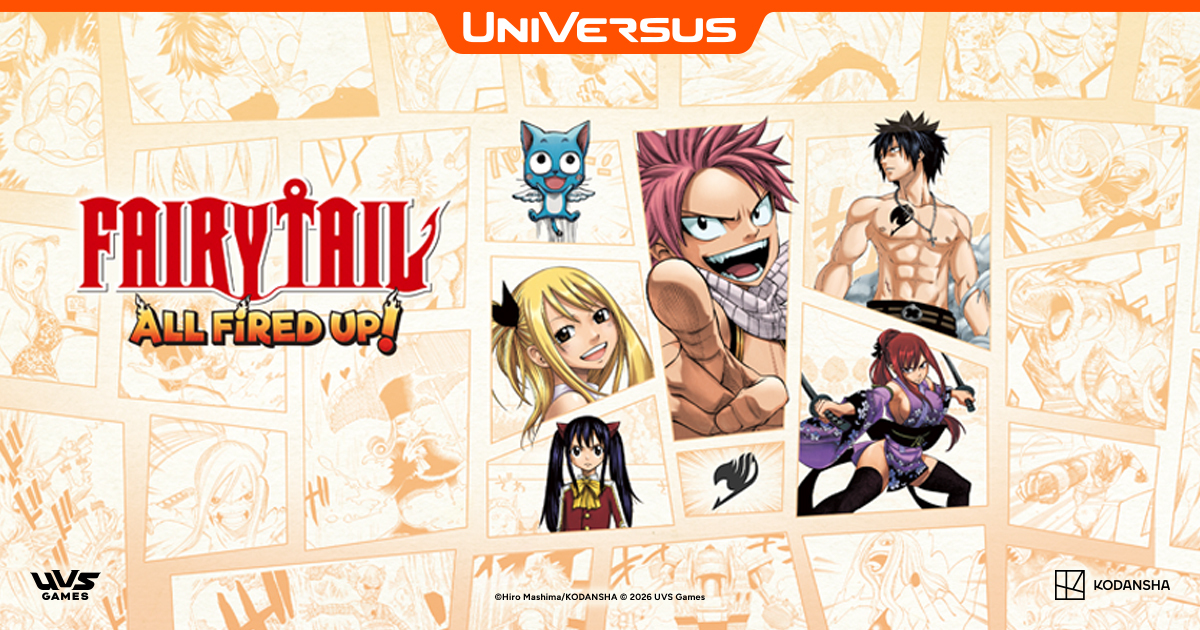 UniVersusCCG's tweet photo. FAIRY TAIL All Fired Up! brings Natsu, Lucy, Gray, Erza, and more to UniVersus with a new booster set and Starter Decks releasing November 6.
https://t.co/fHju8mbxNc https://t.co/89V0ni8y5s