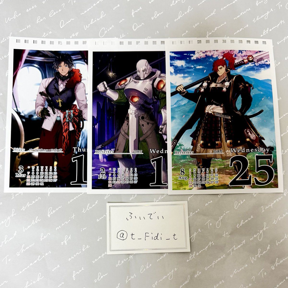 t_Fidi_t's tweet photo. @percivalbiglove こんばんは、お世話になっております。
現在バーソロミュー、森長可は画像の3枚となっておりますので、残り2枚をこちらで決めるという形で問題ないでしょうか。
一度ご確認いただけますと幸いです。
よろしくお願いいたします。 https://t.co/kpchIsKoRN