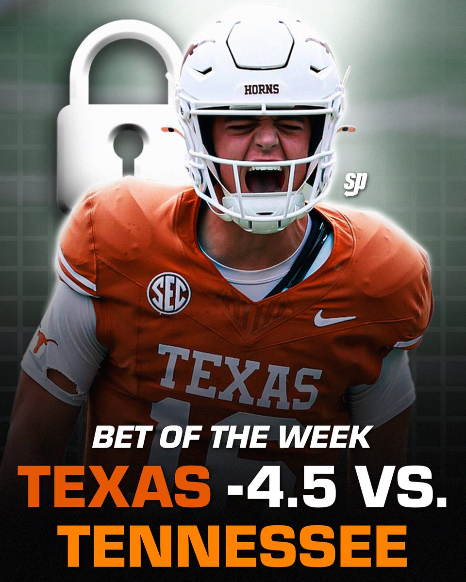 sprtsbite's tweet photo. #Texas is at #Tennessee this Saturday to open up conference play 👀🔥

Arch Manning and the Longhorns are a #LOCK at -4.5 ✅ https://t.co/2mDUf49buO