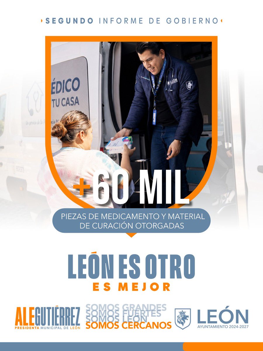 SaludLeonmx's tweet photo. 💊🩺 ¡𝟲𝟬,𝟵𝟴𝟵 𝗽𝗶𝗲𝘇𝗮𝘀 𝗱𝗲 𝗺𝗲𝗱𝗶𝗰𝗮𝗺𝗲𝗻𝘁𝗼 𝘆 𝗺𝗮𝘁𝗲𝗿𝗶𝗮𝗹 𝗱𝗲 𝗰𝘂𝗿𝗮𝗰𝗶𝗼́𝗻 𝗼𝘁𝗼𝗿𝗴𝗮𝗱𝗮𝘀!

A través de #MédicoEnTuCasa, acercamos insumos que contribuyen a complementar la atención y el cuidado de la salud de las familias.

Esta cifra refleja el crecimiento de este apoyo en beneficio de las familias. #LeónEsOtro cuando acercamos lo necesario para cuidar la salud.

#LeónEsMejor cuando seguimos trabajando para que más familias tengan acceso a servicios e insumos de salud.🙌🏻🧡

#2InformeAle