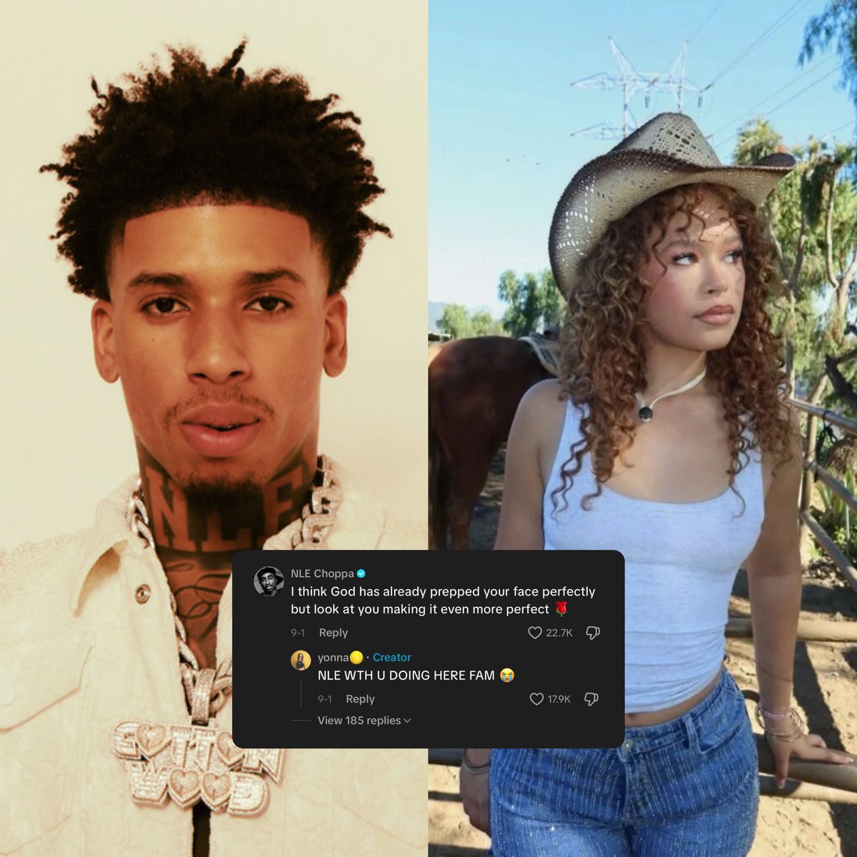 FearedBuck's tweet photo. NLE Choppa seemingly shoots his shot at Yonna. https://t.co/R8oCC8SoCA