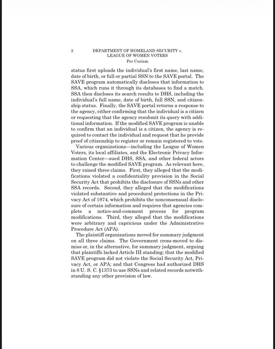 bennyjohnson's tweet photo. JUST IN: The Supreme Court allows Trump administration to resume expanded voter citizenship verification

The ruling allows the use of the SAVE system while the case continues, enabling state and local officials to utilize additional federal records, including Social Security records, to verify the citizenship status of registered voters and people registering to vote.

Justices Sotomayor, Kagan, and Jackson dissented.

Only American citizens should be voting in U.S. Elections. Purge the voter rolls.