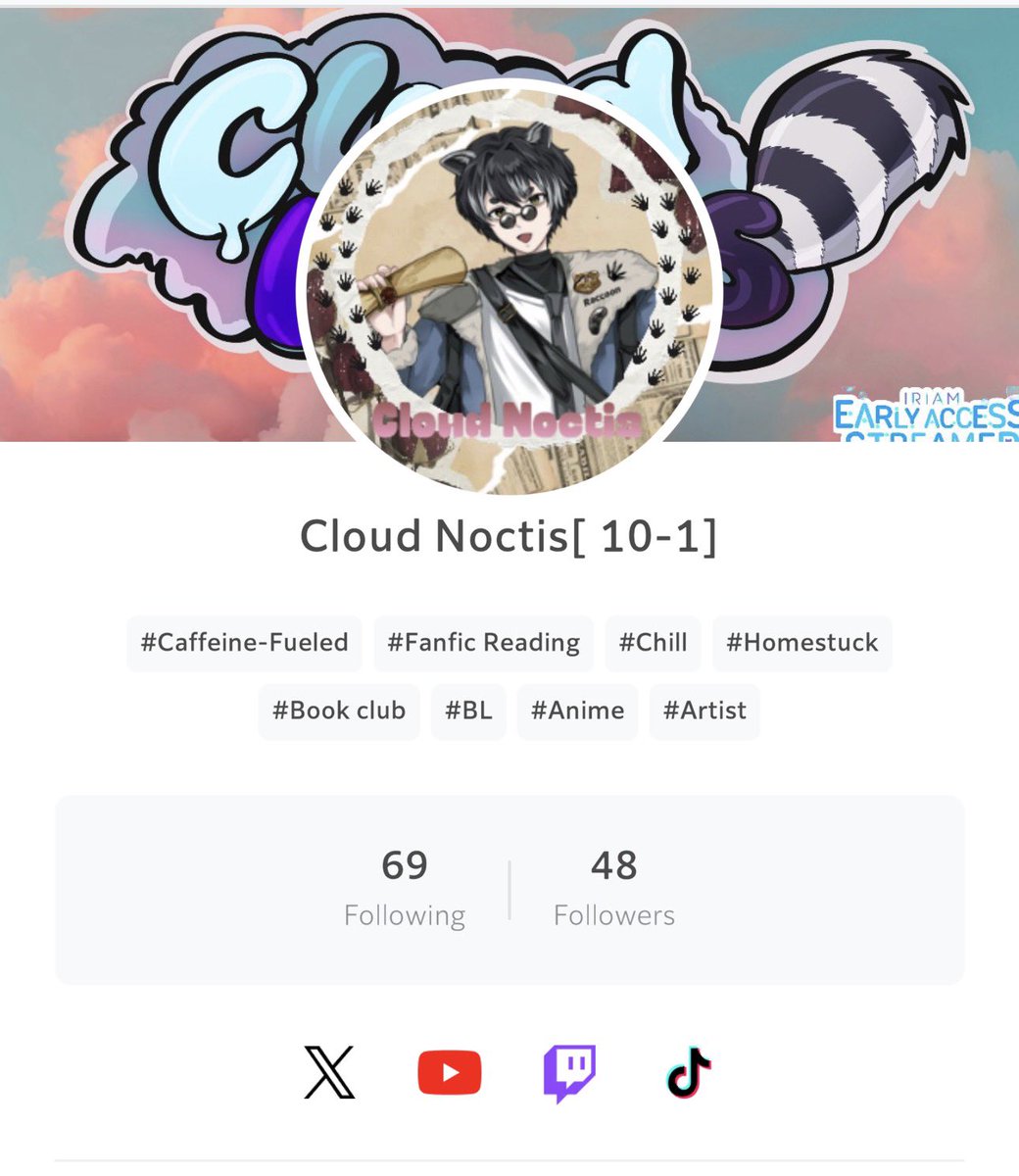CloudN0ctis's tweet photo. Omg I am so close. I am just 2 away from the 50 follower goal. Thank you so much to all of the amazing people who follow me. #IRIAM #IRIAMUS #IRIAMPREDEBUT #cloudn0ctis #cloudlings #envtuber #racoonthoughts #beyondgreatful https://t.co/O85CqAZzxI