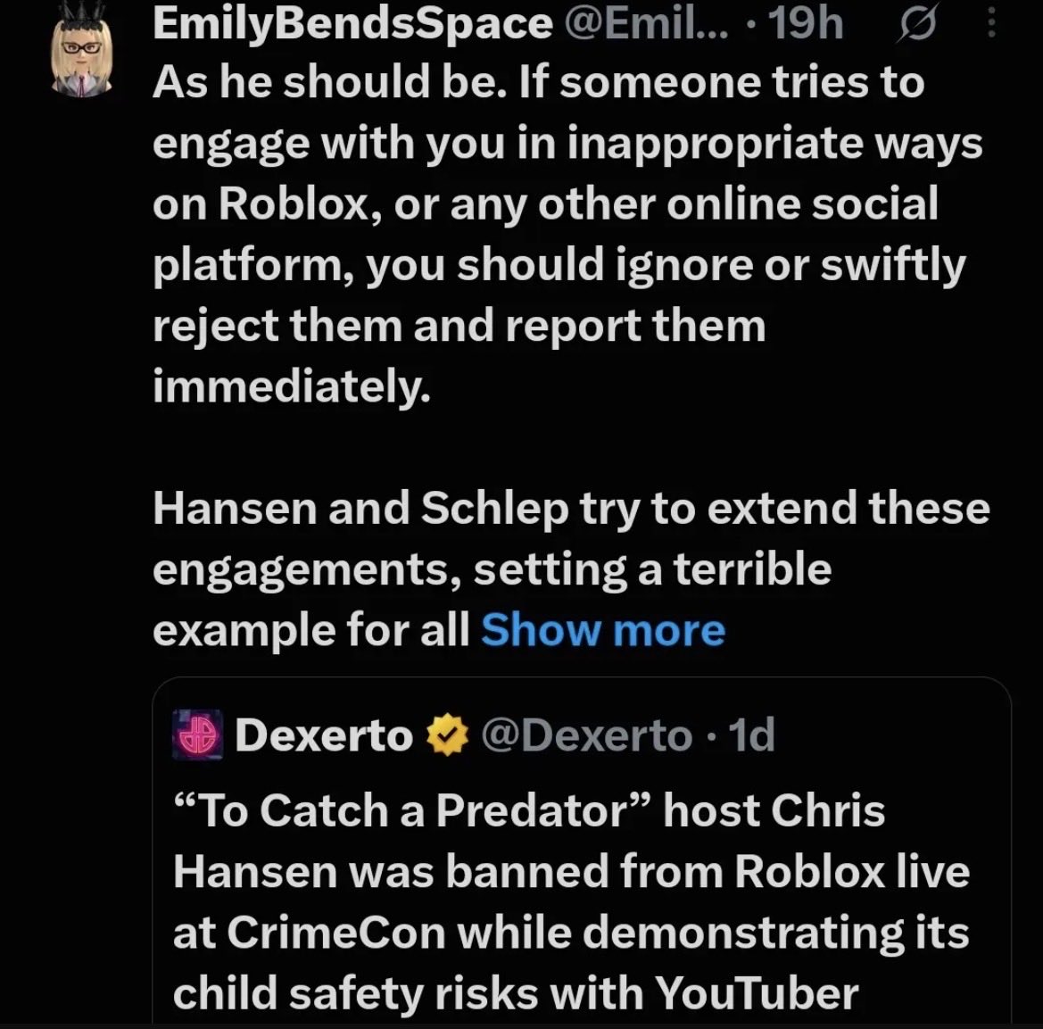 Stephanieksy's tweet photo. they are setting a horrible example for little kids. if a stranger approached them on the Internet, they should be blocked. but then bringing this further off the platform just shows little kids that it’s OK to talk to strangers online. they should be held accountable #stop https://t.co/QI4YtUFCIy