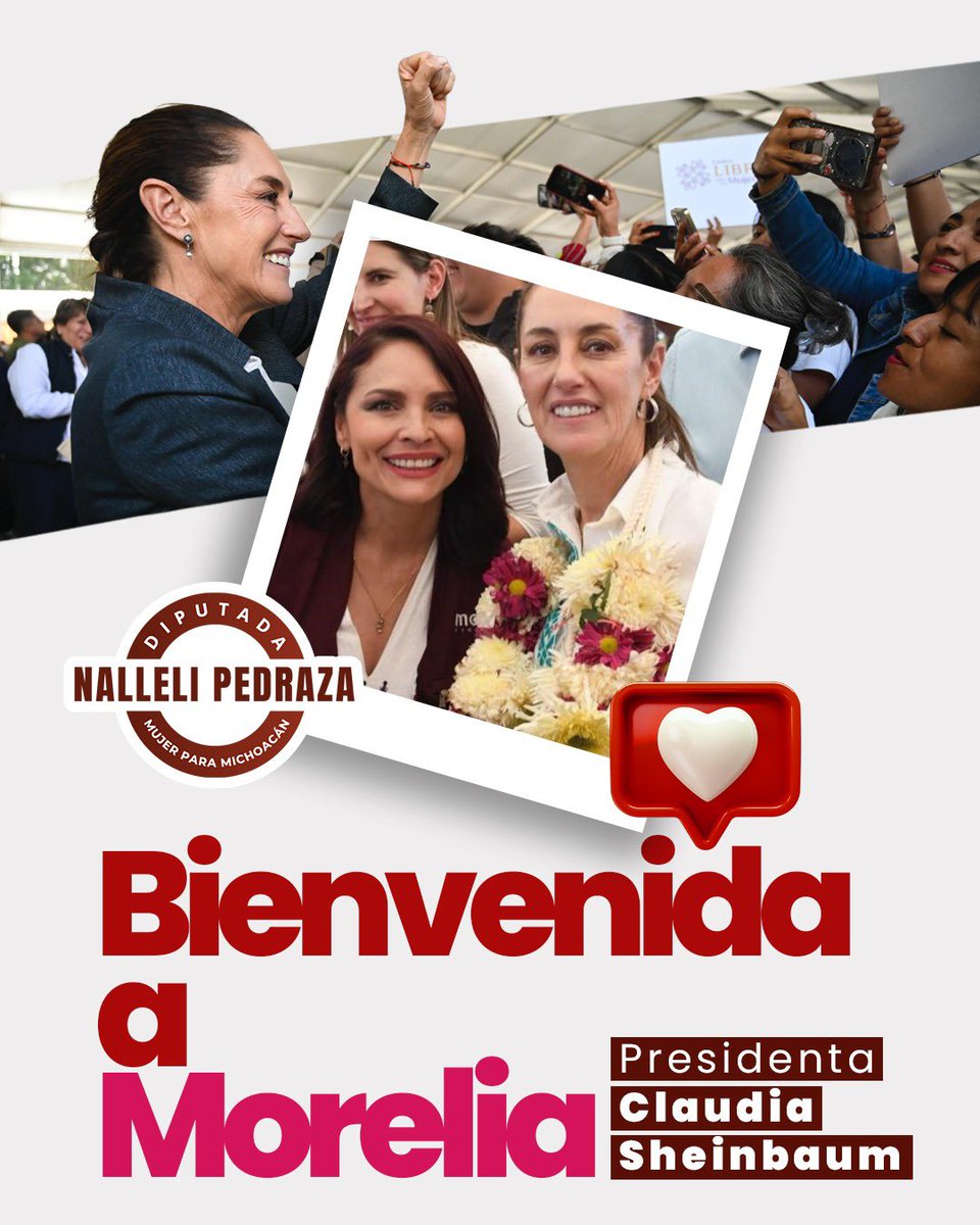 nallelipedrazah's tweet photo. ¡Bienvenida Presidenta @Claudiashein! ♥️
#Morelia la recibe con los brazos abiertos y con todo el cariño. ¡Es un honor estar con Claudia hoy! https://t.co/9YshBcmzIP