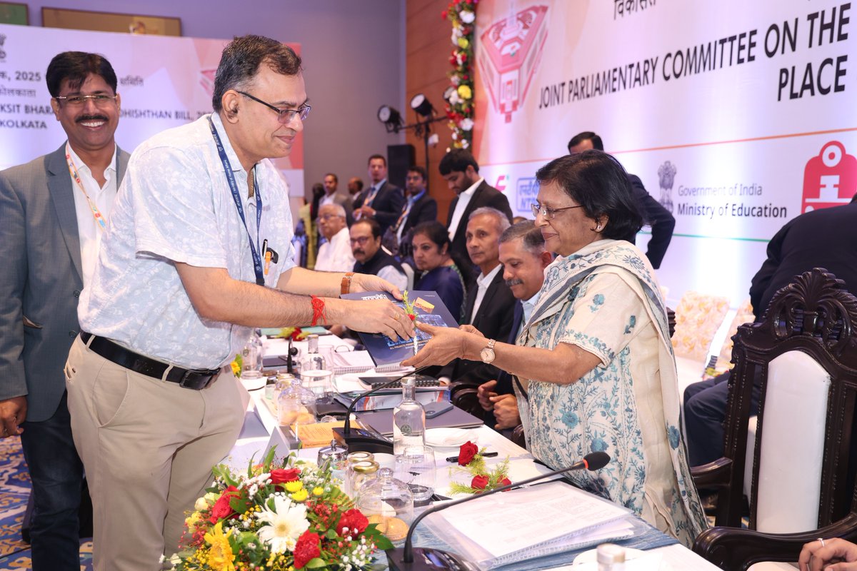 IITKgp's tweet photo. Prof. Suman Chakraborty, Director, IIT Kharagpur, along with Prof. Kamal Lochan Panigrahi, Dean (Administration), represented the Institute before the Joint Parliamentary Committee on the Viksit Bharat Shiksha Adhishthan Bill, 2025, in Kolkata today.

The deliberations provided an important platform to present the Institute’s perspectives on the proposed higher education framework, including academic standards, institutional autonomy, accreditation, research & innovation, and transparent, future-ready governance of higher education.

#IITKharagpur #HigherEducation #ViksitBharat 

@EduMinOfIndia @JoshiPralhad @DrSukantaBJP @PurandeswariBJP @_vivekthakur @Suman_iitkgp