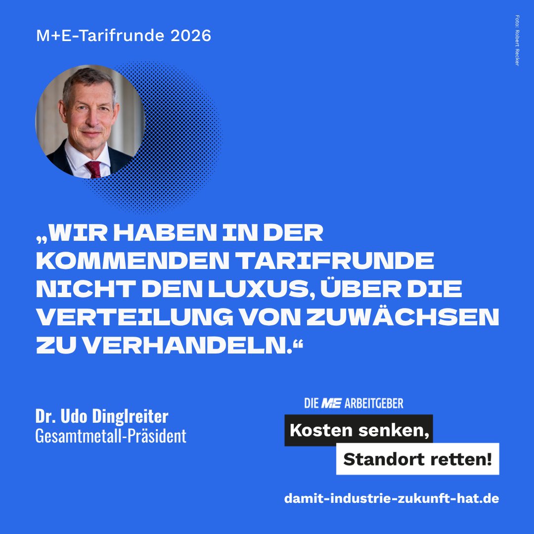 MEArbeitgeber's tweet photo. Jedes Handeln muss auf einer objek­tiven Betrach­tung der Wirk­lich­keit beruhen. Wir müssen auf die tatsäch­liche Lage in unseren Betrieben passende Antworten finden. Wenn die IG Metall in dieser Lage eine Forderung von 5 Prozent erhebt, ignoriert sie die Dimension und Tiefe der Krise unserer Industrie.

Mehr zur Tarifrunde in der Metall- und Elektro-Industrie auf https://t.co/KFCPifZLDe. #TRME26