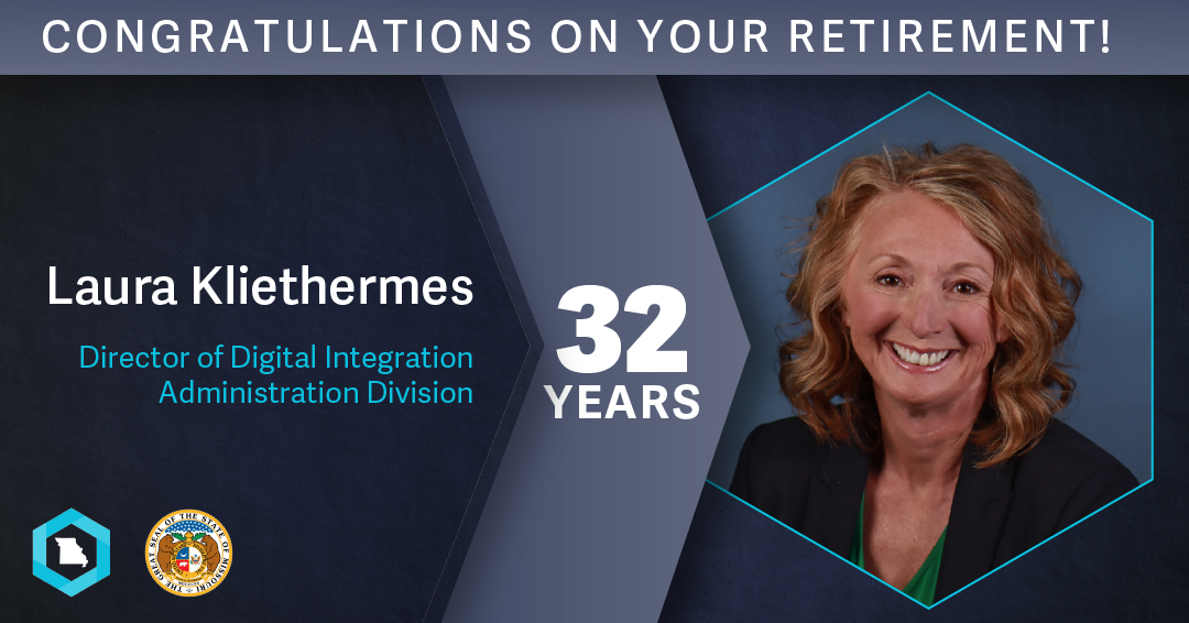 MoEcoDevo's tweet photo. Today, #TeamDED celebrates a well-earned retirement and says THANK YOU to a valued colleague of our DED family...Laura Kliethermes. Congratulations on your retirement after 32 years of service with the State of #MO! We're cheering you on as you begin your next great adventure! https://t.co/W8xHskOpxZ