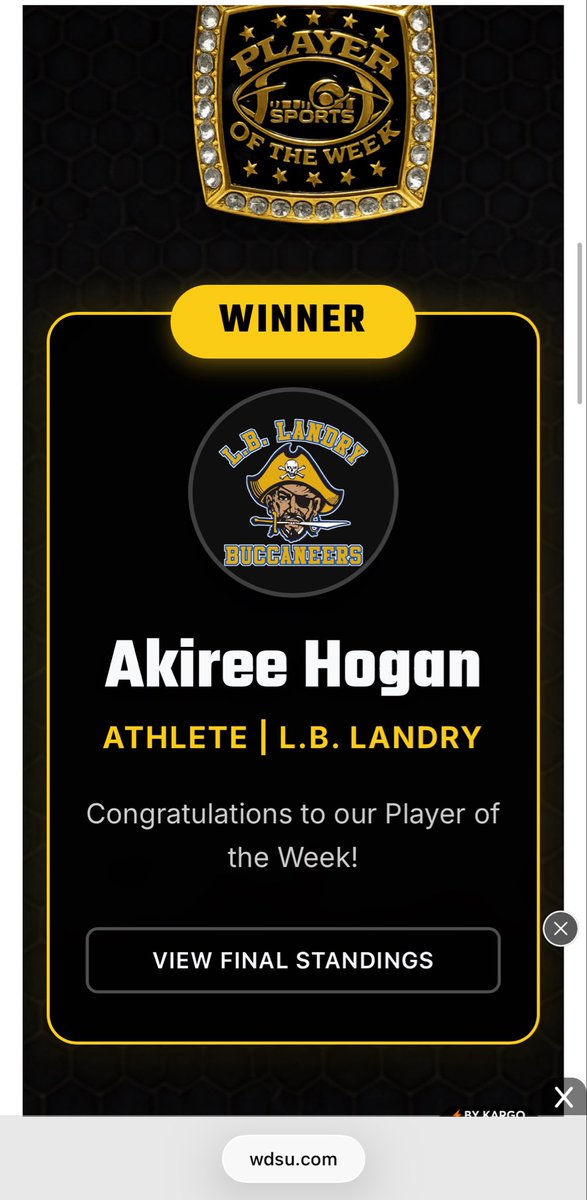 Akiree__Hogan's tweet photo. @wdsu player of the week #agtg @lblandryhs https://t.co/kXNWuWSwVU