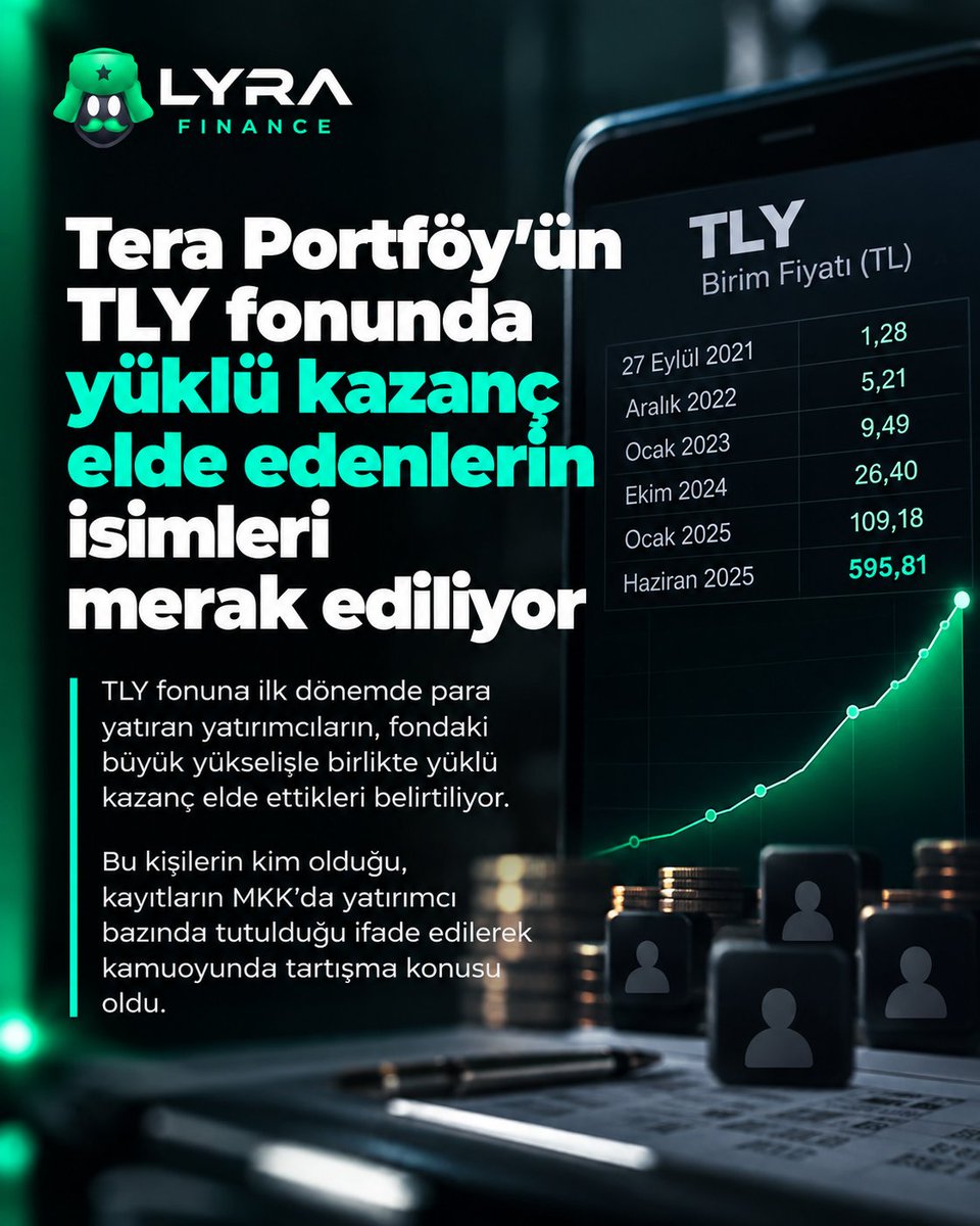 lyrafinans's tweet photo. Tera Portföy’ün TLY fonuna ilk dönemde para yatırıp yüklü miktar para kazananların isimleri merak ediliyor. https://t.co/OHxQZkssV0
