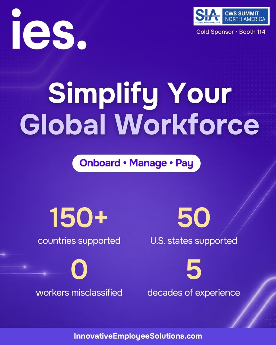 InnovativeES's tweet photo. #IES is excited to connect with #ContingentWorkforce leaders who are navigating the complexities of #GlobalExpansion, #compliance, &amp; talent engagement.

📍Stop by booth 114 &amp; learn more: https://t.co/7c72jLTPiH

@SIAnalysts
#GlobalWorkforce #EOR #AOR https://t.co/6d7sKutav4