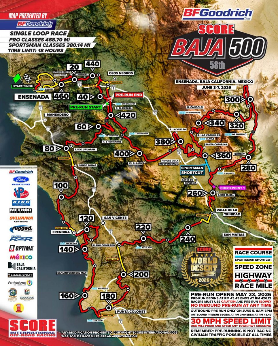 bbirdeli's tweet photo. June’s Baja 500 will feature a 468. 70-mile loop for Pro classes and a 380. 14-mile course for Sportsman. Our story https://t.co/E50x2ABNgR