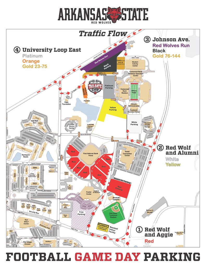 AStateRedWolves's tweet photo. Things to know about parking tomorrow's A-State Football home game:
- Parking lots open at 2:00

- All parking must be prepaid. You can get your parking pass now by clicking here: https://t.co/hjxzBoNWRb

- Free parking is available in the grass area south of the Fowler Center and south of Aggie Road

- For all your gameday info, head to https://t.co/0up4W2l79G right now! #WolvesUp