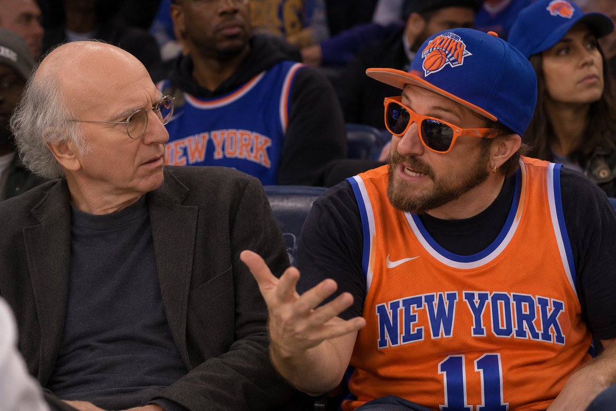 adamanton's tweet photo. Larry its a vertical drop and horizontal tug #curbyourenthusiasm #larrydavid #knicks #knicksinfive #moenorman https://t.co/nYpk4zNmEs