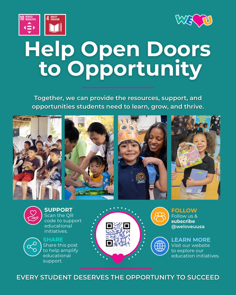 weloveuusa's tweet photo. Education can transform lives when students have the resources and support they need to succeed. 📚
Through school improvements, educational resources, calming rooms, and community initiatives, #WeLoveU is helping create spaces where students can thrive.
#EducationalEquity https://t.co/Apz7NaNZ5E