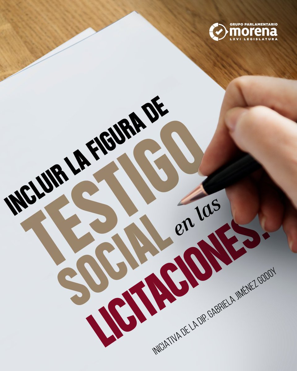 DiputadosMorena's tweet photo. 🚨 INICIATIVA 🚨

¡Más transparencia en las licitaciones públicas!

La iniciativa de la diputada @GabyJimenezMX  propone incorporar la figura del testigo social para vigilar los procesos de contratación en proyectos de infraestructura estratégica.

Con su participación, se busca fortalecer la transparencia, la vigilancia ciudadana y la rendición de cuentas en el uso de los recursos públicos.

#AgendaMorena