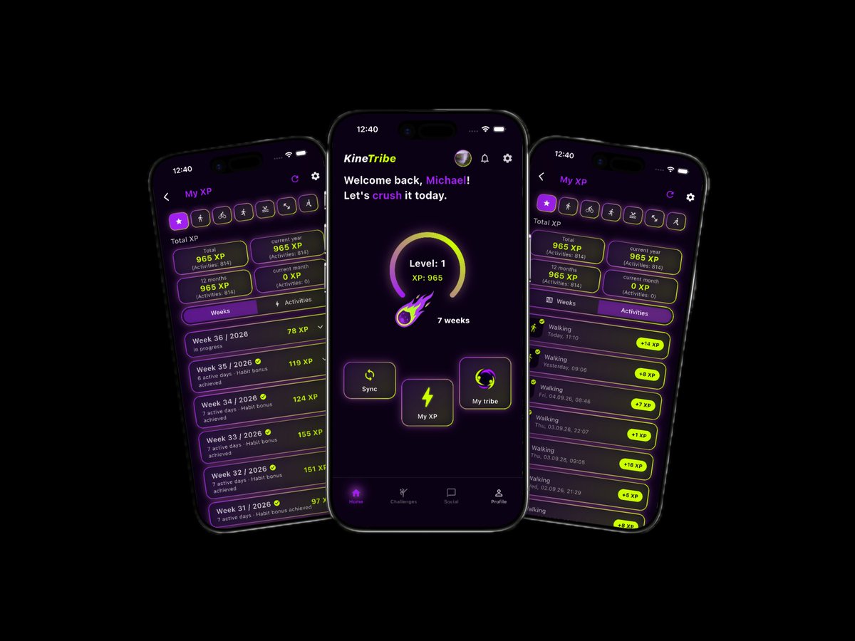 KineTribe_app's tweet photo. KineTribe is here. Sync your workouts, earn XP, and stay consistent with your Tribe. Now on the App Store and Google Play.

https://t.co/qVwhHLXrQi https://t.co/DfLAYdTflO